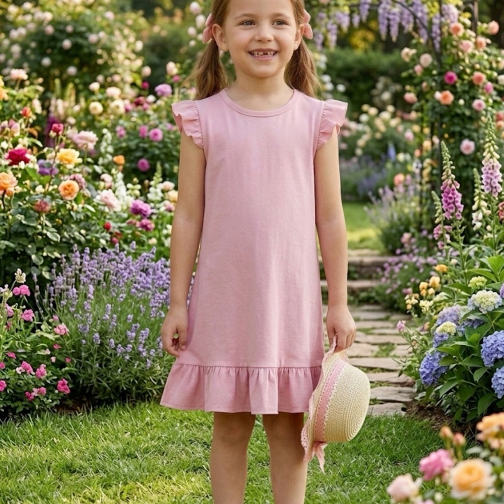SHEIN Pink Flutter Sleeve Dress for Kids